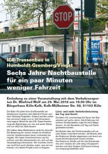 ICE-Trasse Humboldt-Gremberg - Veranstaltung vom 29.5.2018